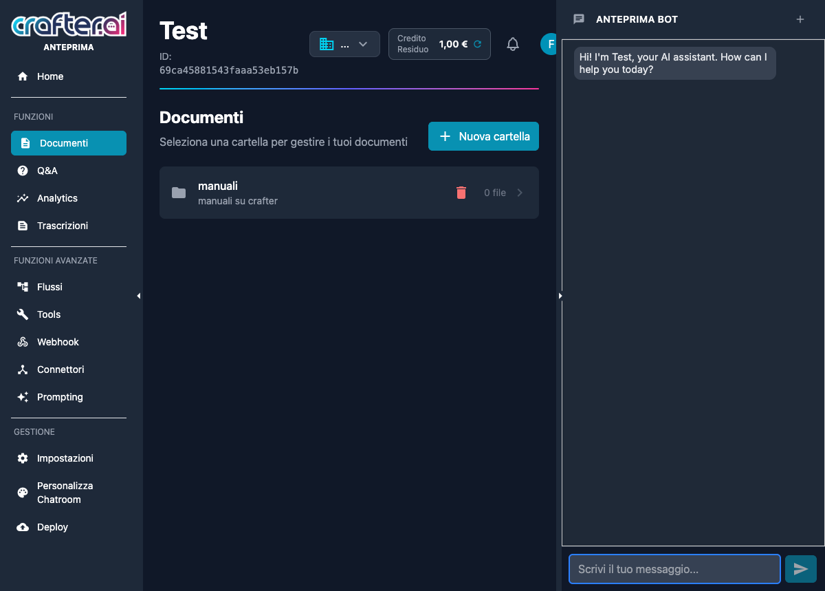 Vista di dettaglio del bot nella nuova piattaforma Crafter.ai v3