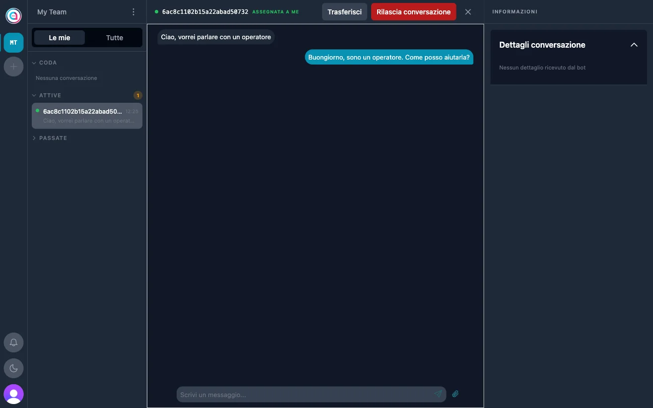 Crafter.ai live chat agent console with a conversation assigned to the agent