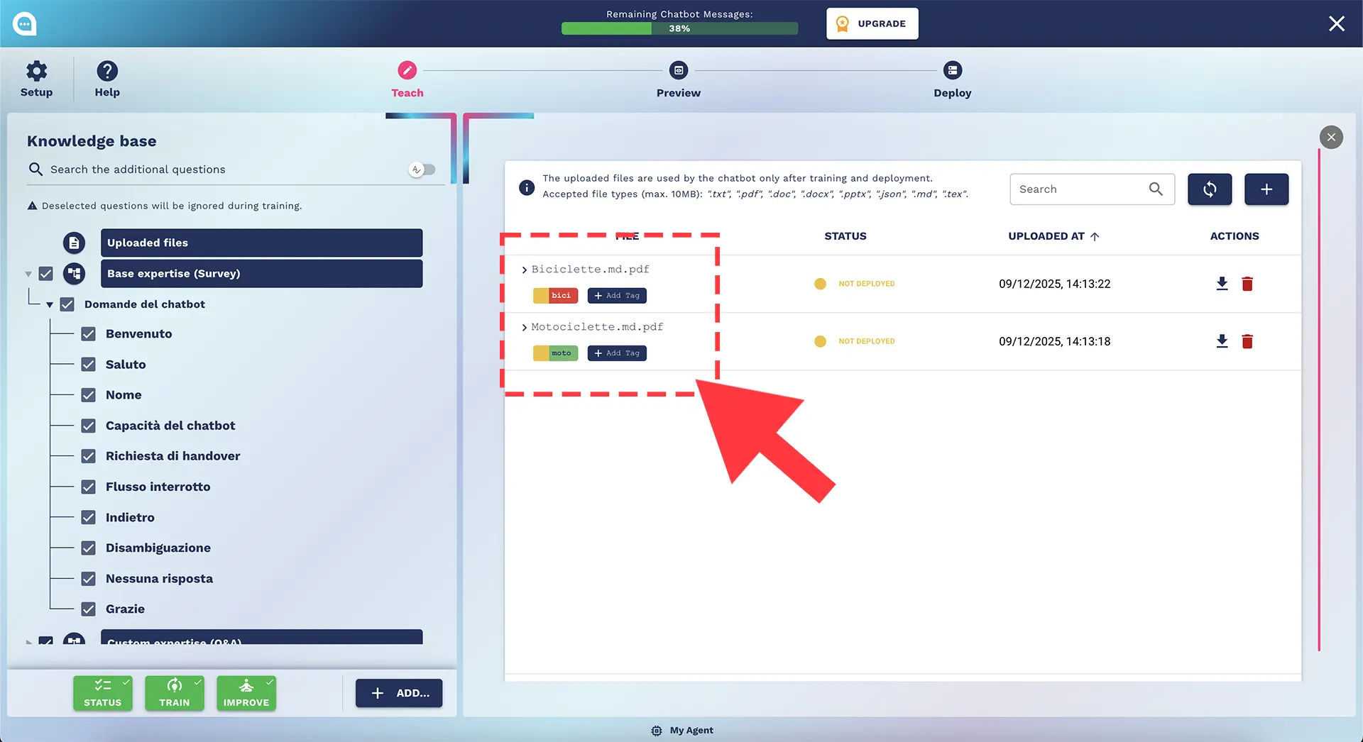 Come aggiungere tag ai documenti della knowledge base del chatbot