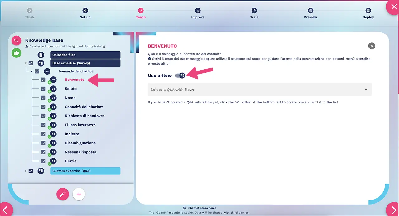 Funzione di ingaggio proattivo del chatbot Crafter.ai nel messaggio di benvenuto