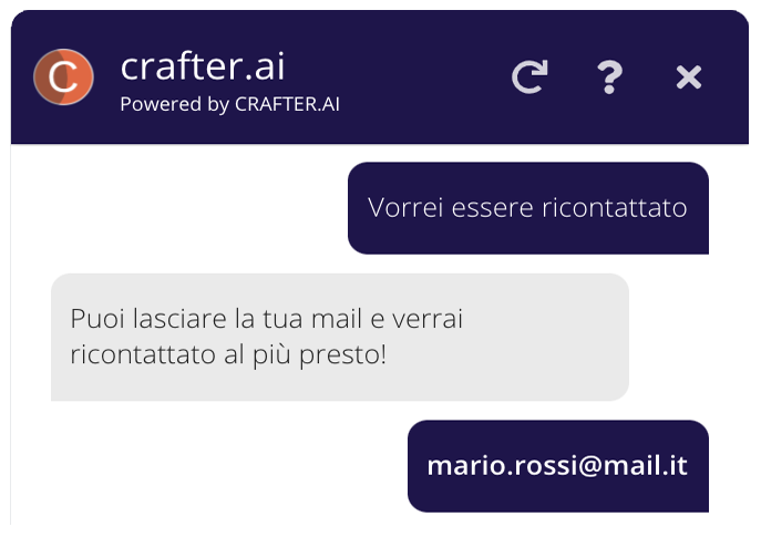 Tutti i chatbot generati con crafter.ai possono raccogliere lead