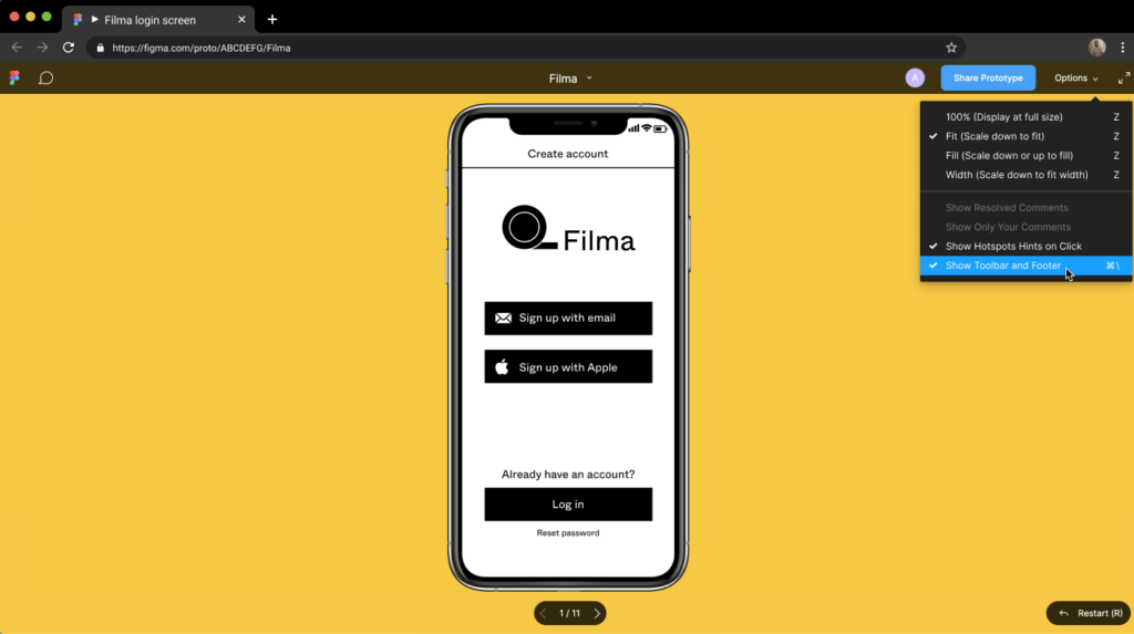 A mobile application prototype created with figma