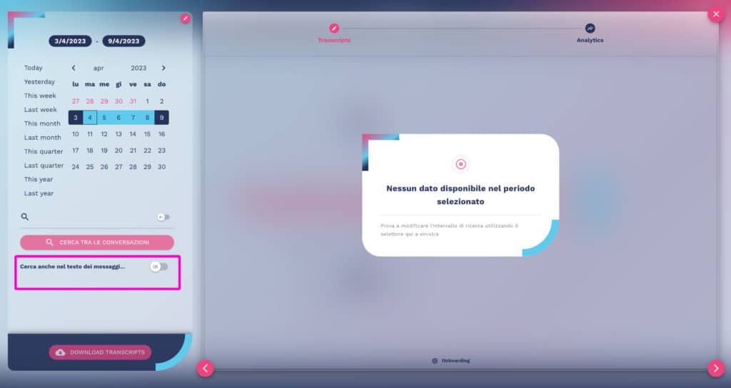 abilitare la ricerca dei messaggi dentro la chat del bot