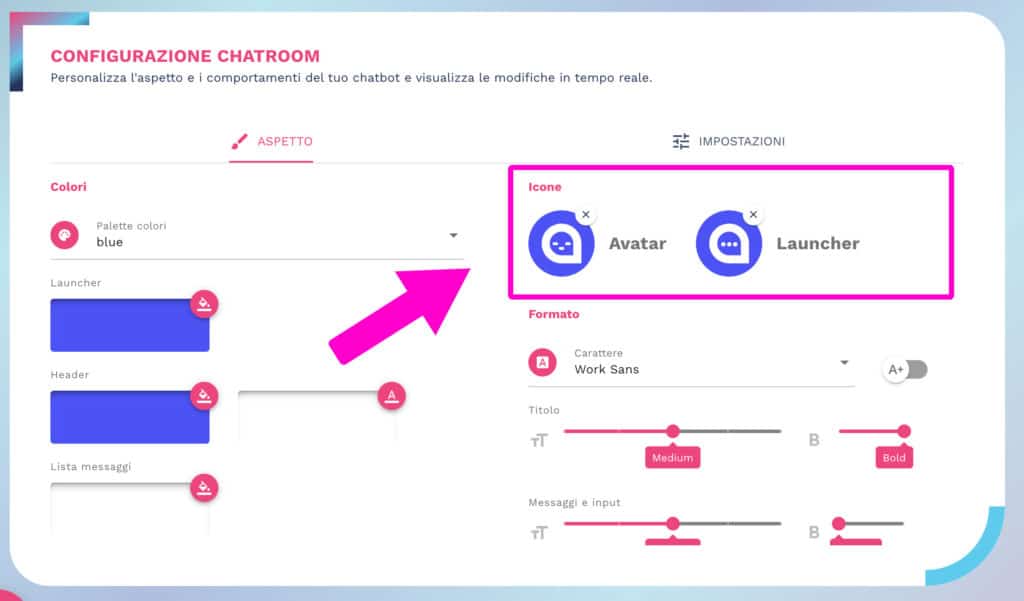 cambiare avatar e launcher del chatbot