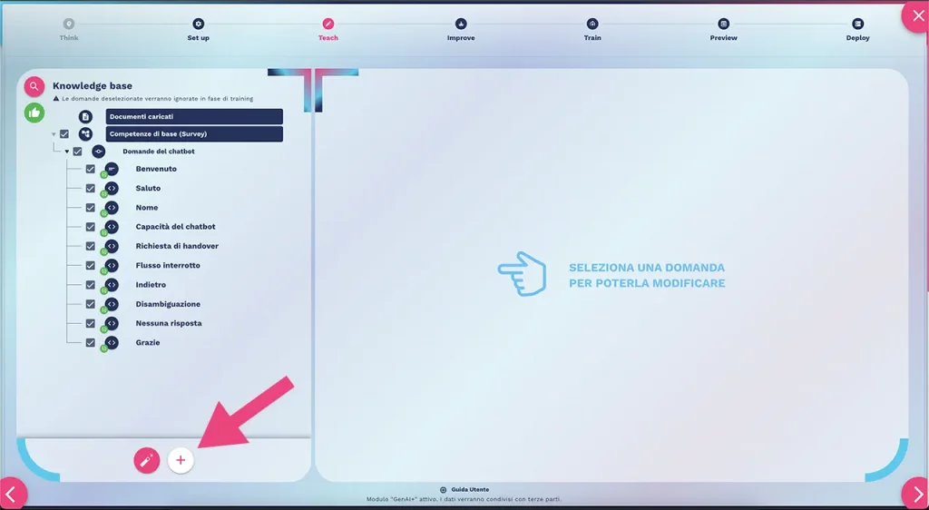 caricamento knowledge base del chatbot manuale