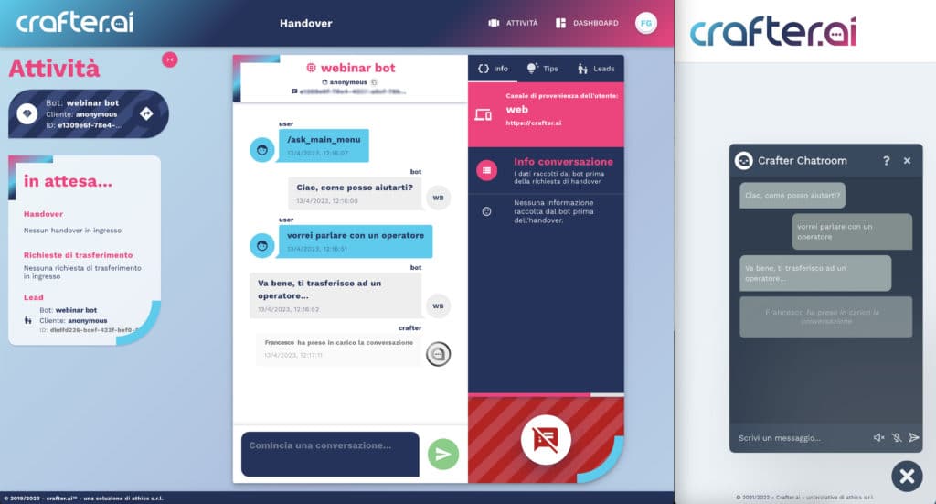 chatbot handover accettato da agente