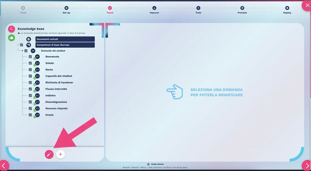 come accedere alla knowledge base factory per espandere le competenze del bot