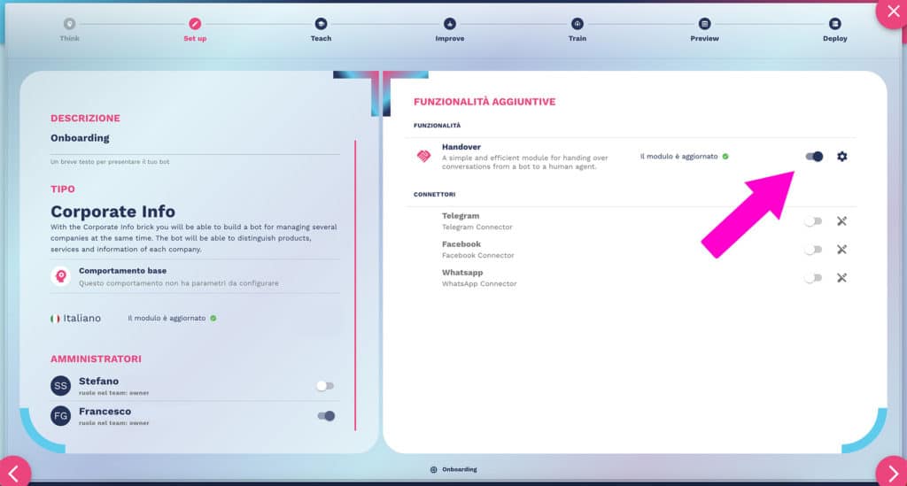 come attivare il modulo di handover al tuo chatbot con crafterai
