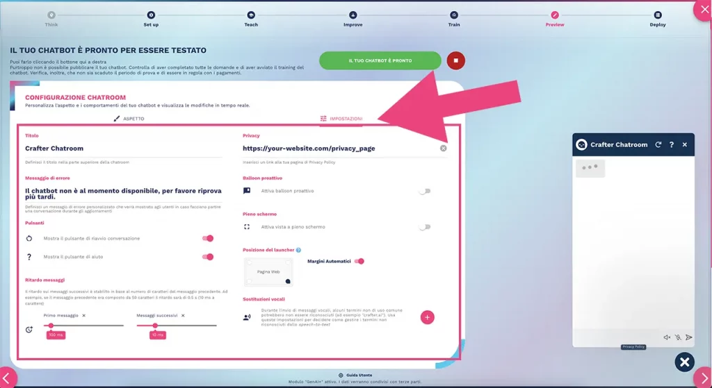come cambiare grafica chatbot e impostazioni