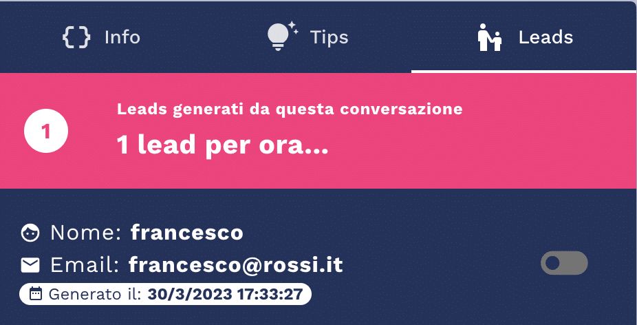 lead generation registered by chatbot into handover apllication