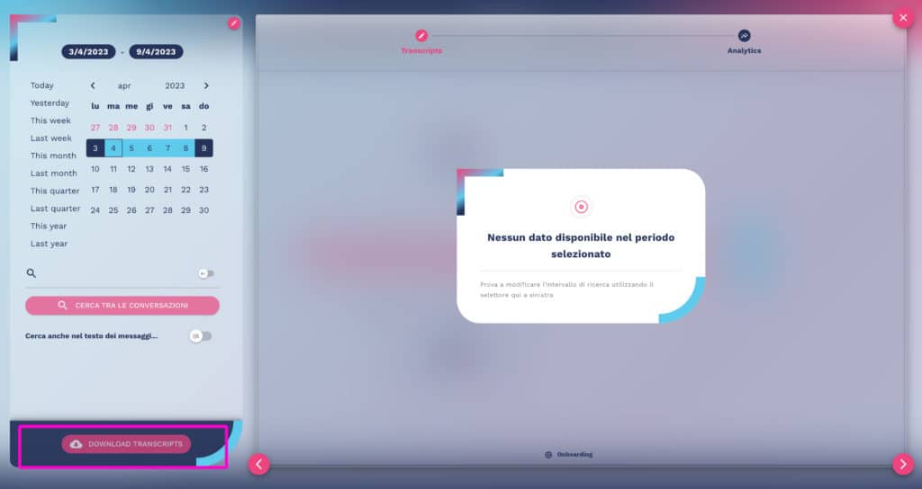 come eseguire il download dei chatbot transcript