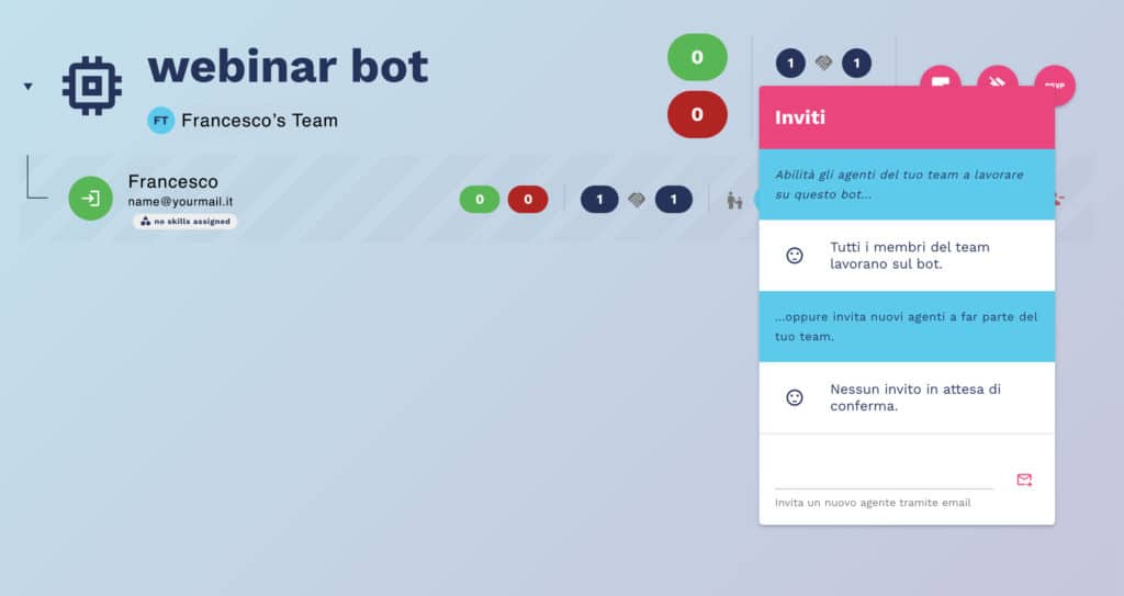 how to invite call center agent to manage the same chatbot handover