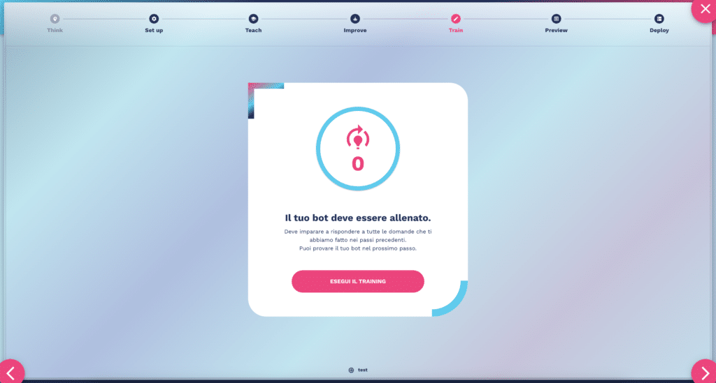 come lanciare il training del chatbot