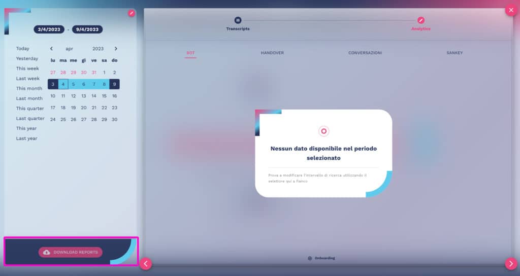 come scaricare i report degli analytics del chatbot
