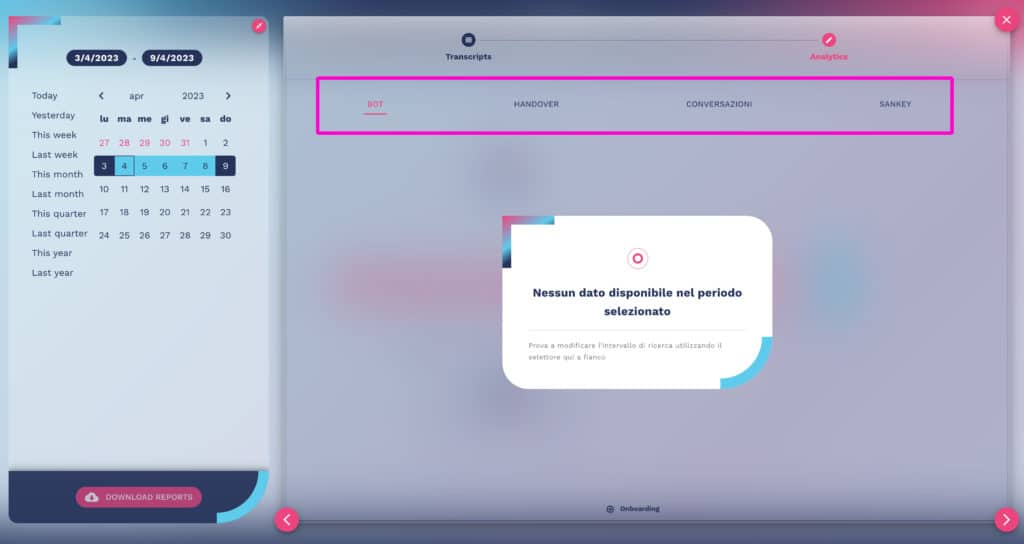 come scegliere il tipo di analytics chatbot da visualizzare
