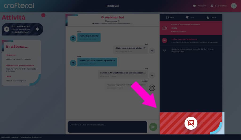 close chatbot handover button