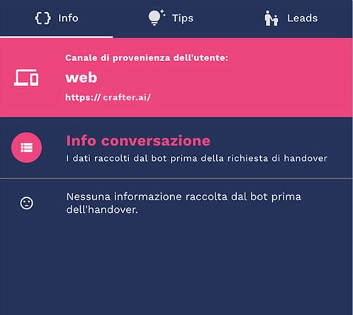 dati utente visibili durante handover