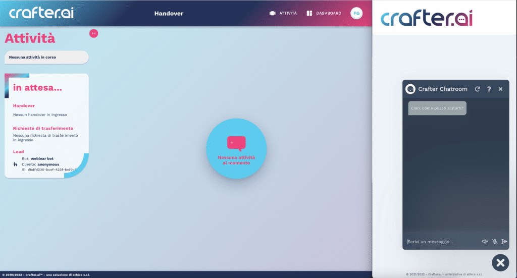 divisione schermo per eseguire test handover chatbot