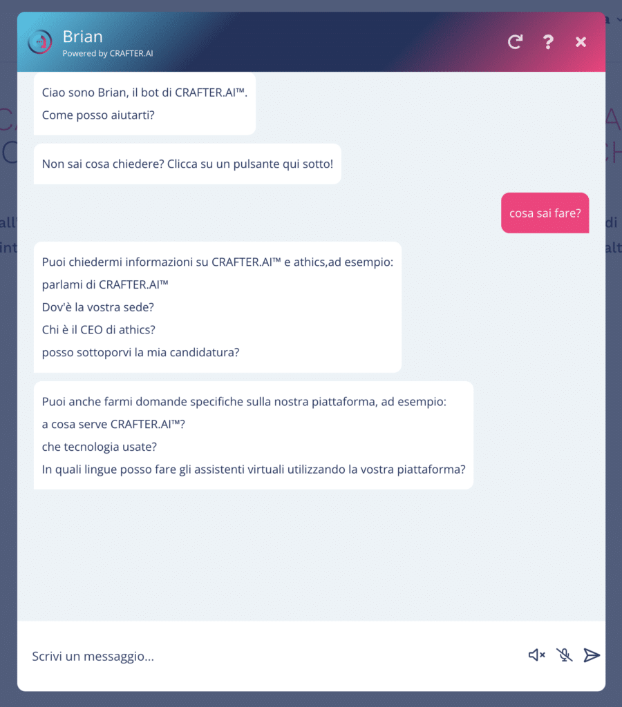 esempio conversazione test chatbot