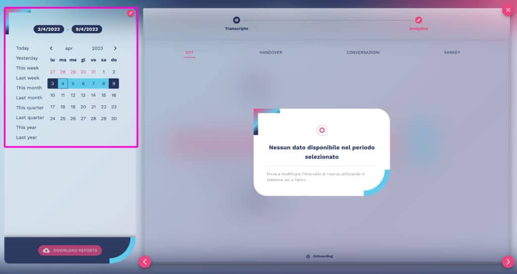 filtro temporale analytics del chatbot