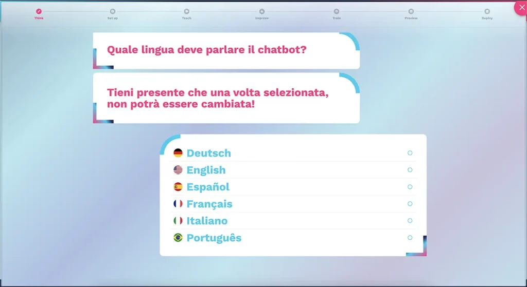 impostare la lingua parlata dal chatbot