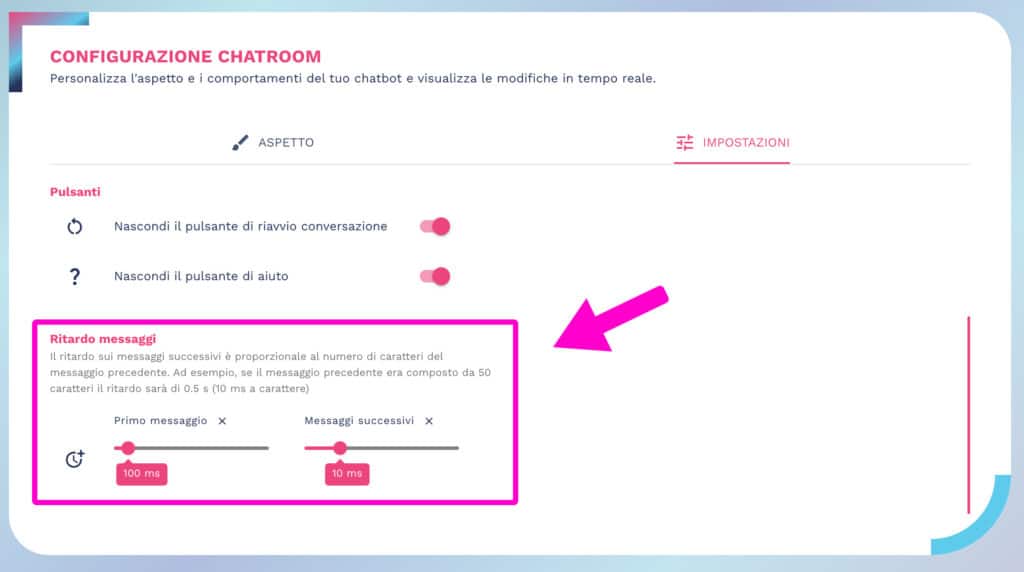 impostare un ritardo invio messaggi chatbot