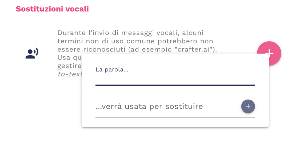 impostazioni per lo speech-to-text del chatbot