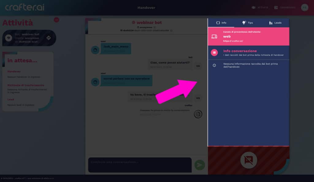 handover chatbot tips area