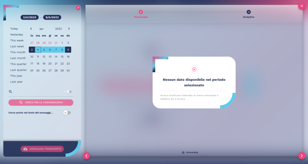 panoramica chatbot transcripts