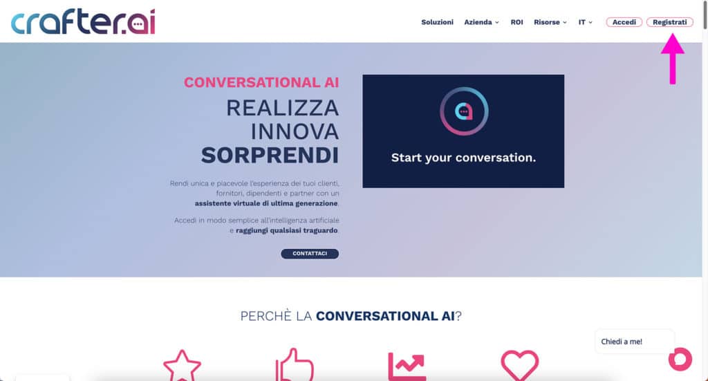 Come registrarsi alla piattaforma chatbot crafter.ai