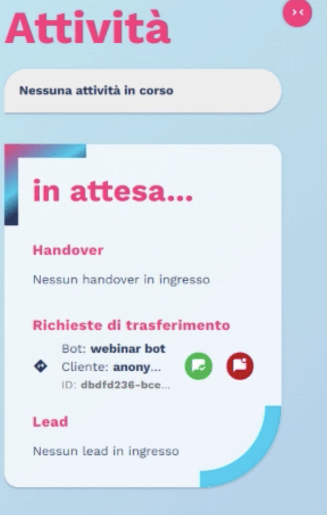 richiesta di trasferimento ad altro operatore del chatbot handover selezionato
