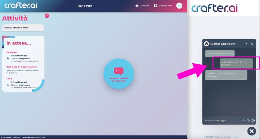 richiesta operatore handover chatbot