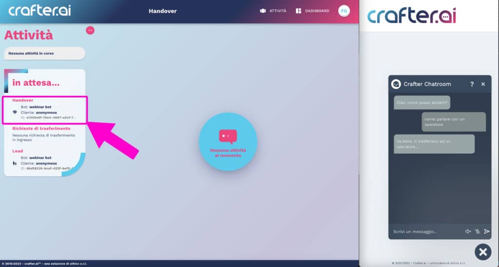 rihiesta handover chatbot e accettazione da parte dell operatore