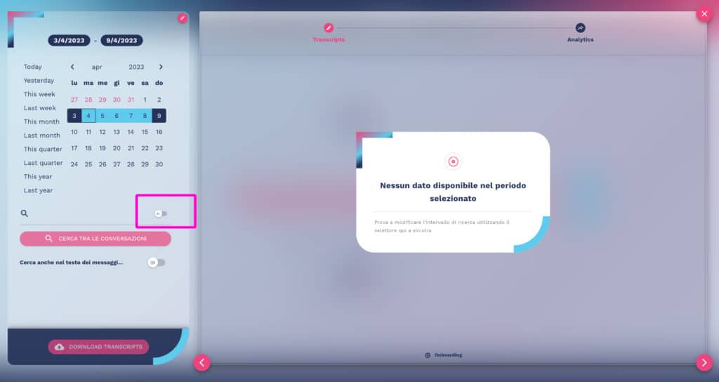 selettore case sensitive per la ricerca dei messaggi chatbot