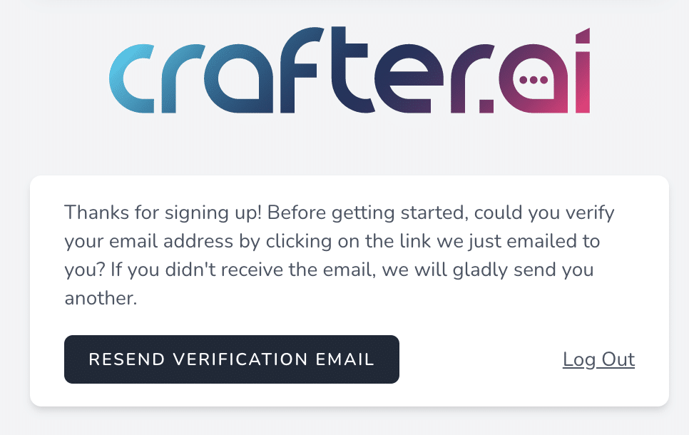 verifica email registrazione piattaforma chatbot crafter.ai