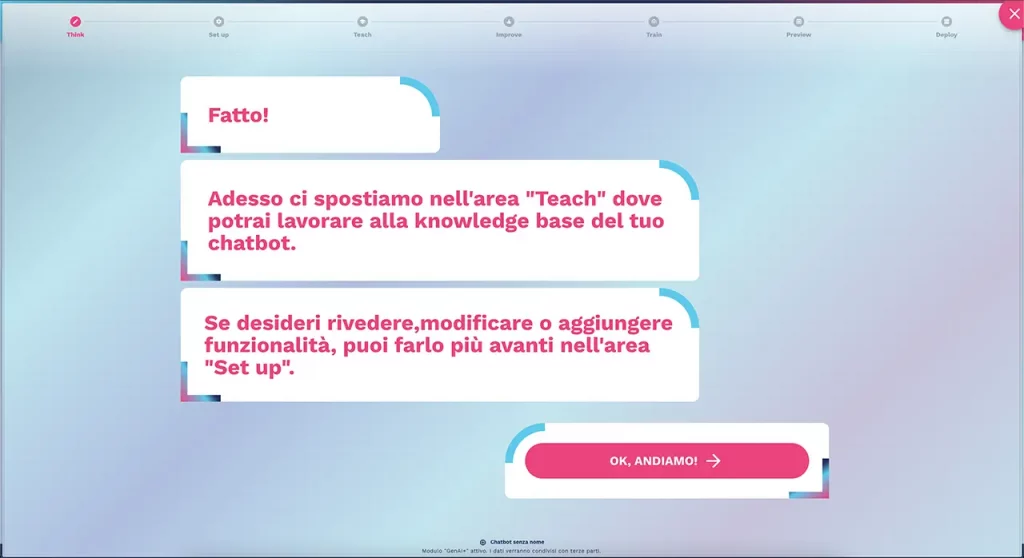 spostarsi nell area di espansione knowledge base del chatbot