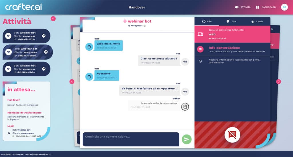 vista operatore con chat aperte simultaneamente