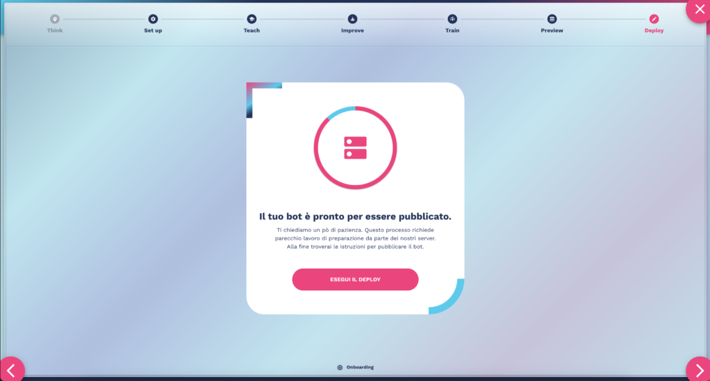 wizard area deploy per la messa in produzione del chatbot