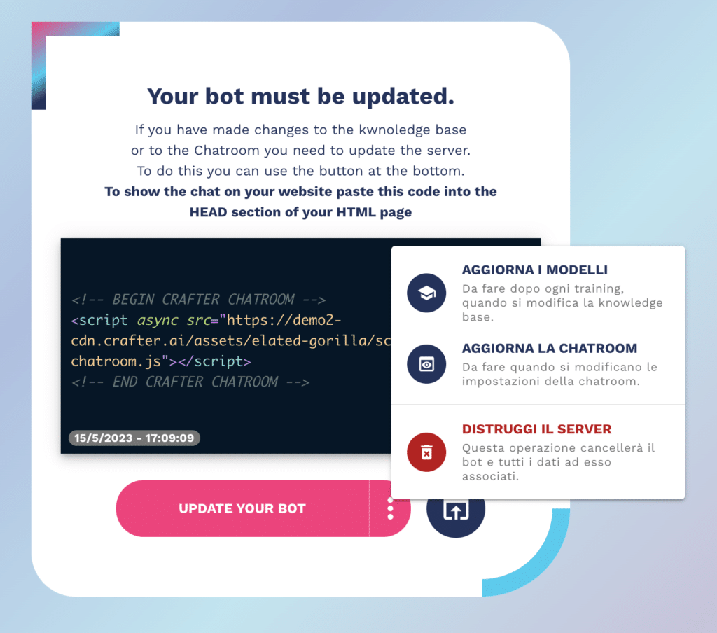 how to put online the changes made to the bot