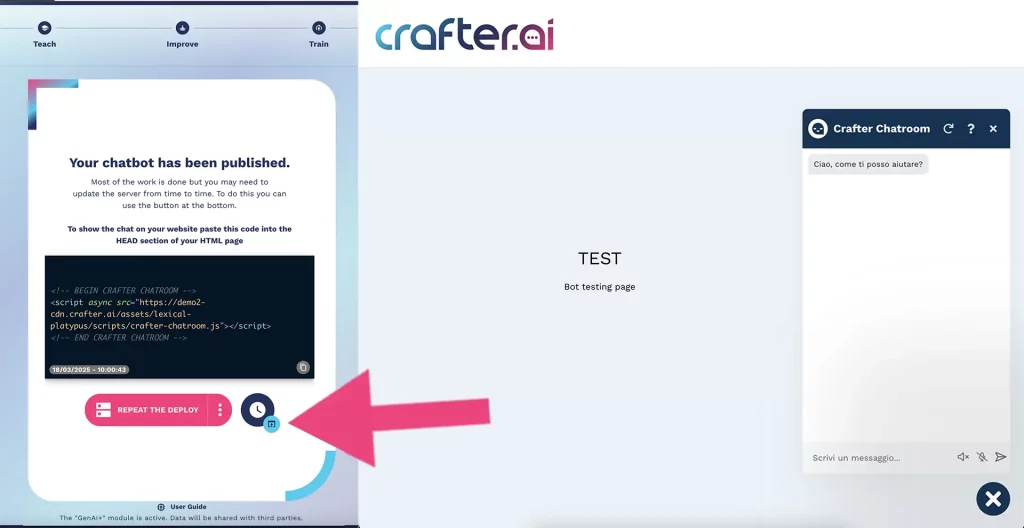 crafterai AI agent testing page