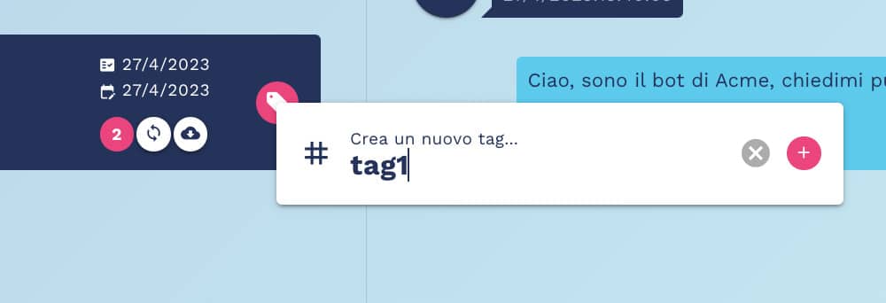 crea un nuovo tag sulla conversazione del chatbot