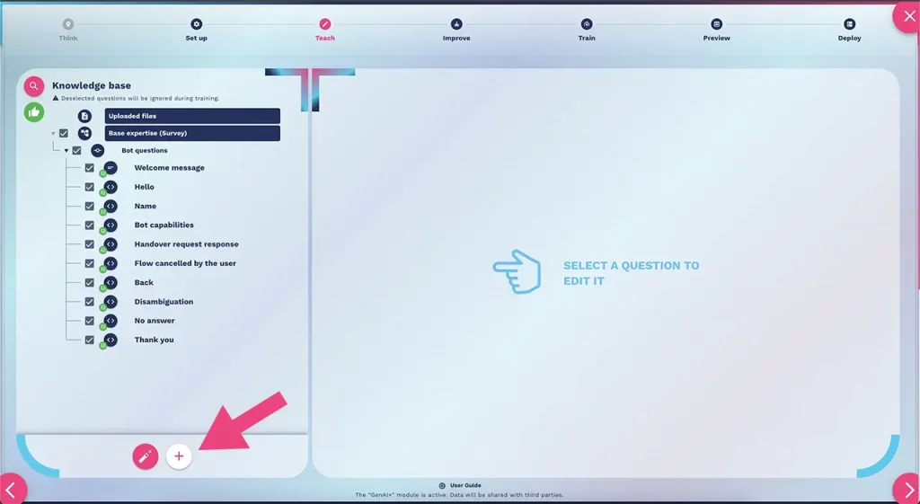 how to add knowledge base manually to your bot
