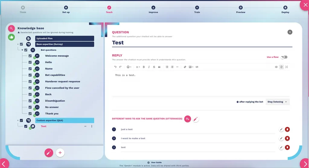 how to edit chatbot knowledge base