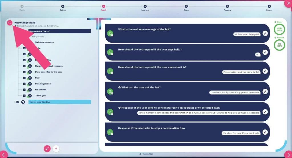 search information in the chatbot knowledge base