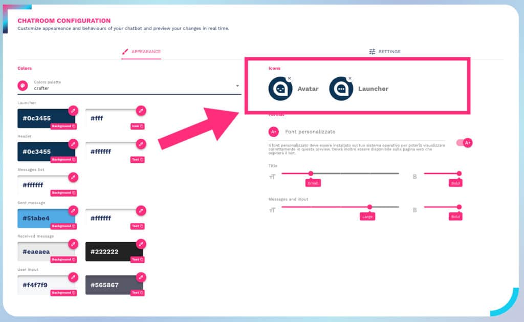 change avatar and launcher chatbot