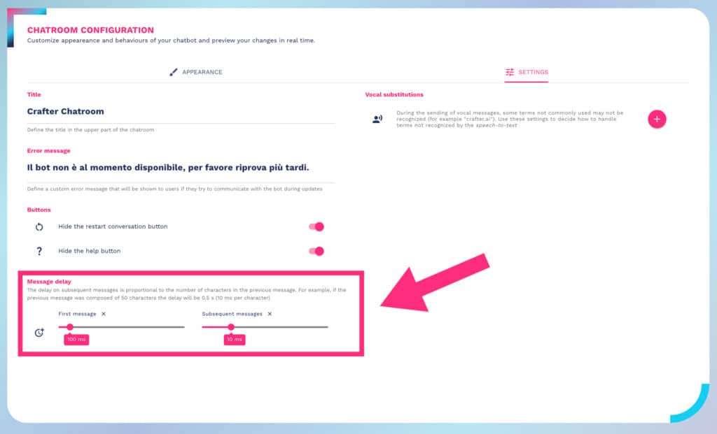 chatbot message delay