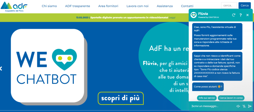 La home page Adf integra Flùvia
