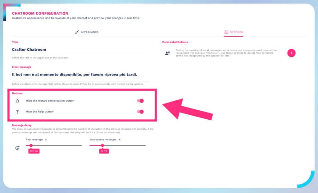 how to change header buttons chatroom