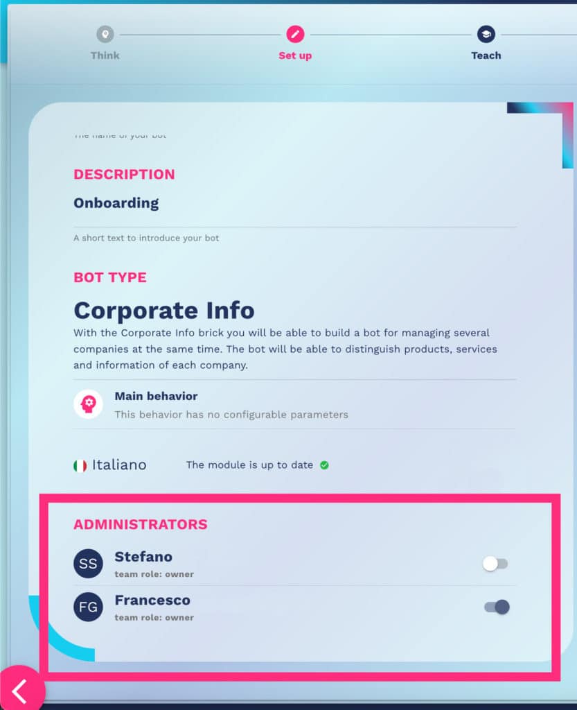 how to add an admin user to the chatbot