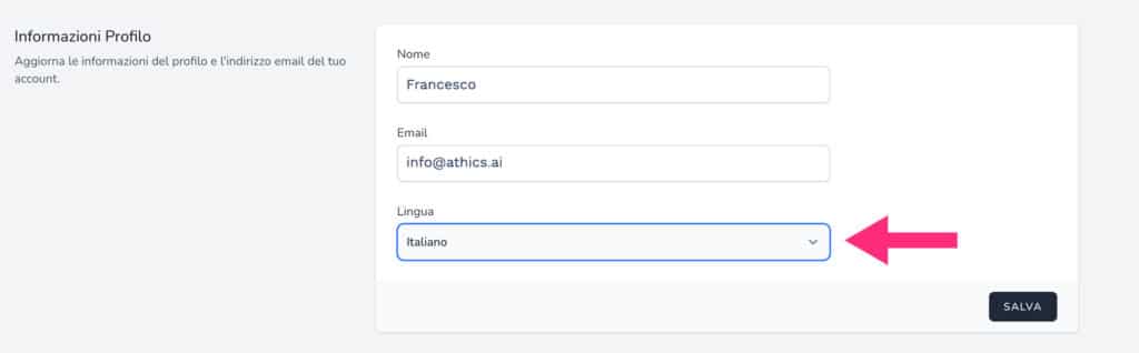 seleziona la lingua della piattaforma
